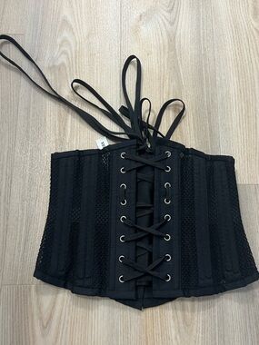 Black Lace-Up Corset Waist Cincher